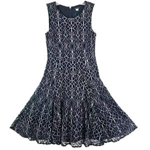 Tommy Hilfiger ~Woman Size 10~ Blue/White Fit & Flare Lace Floral Dress Lined.
